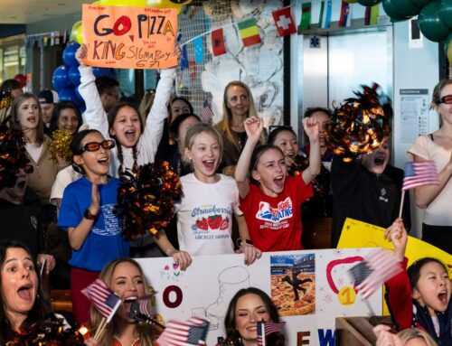 Fans in Irvine cheer skaters who train locally at Olympic watch party